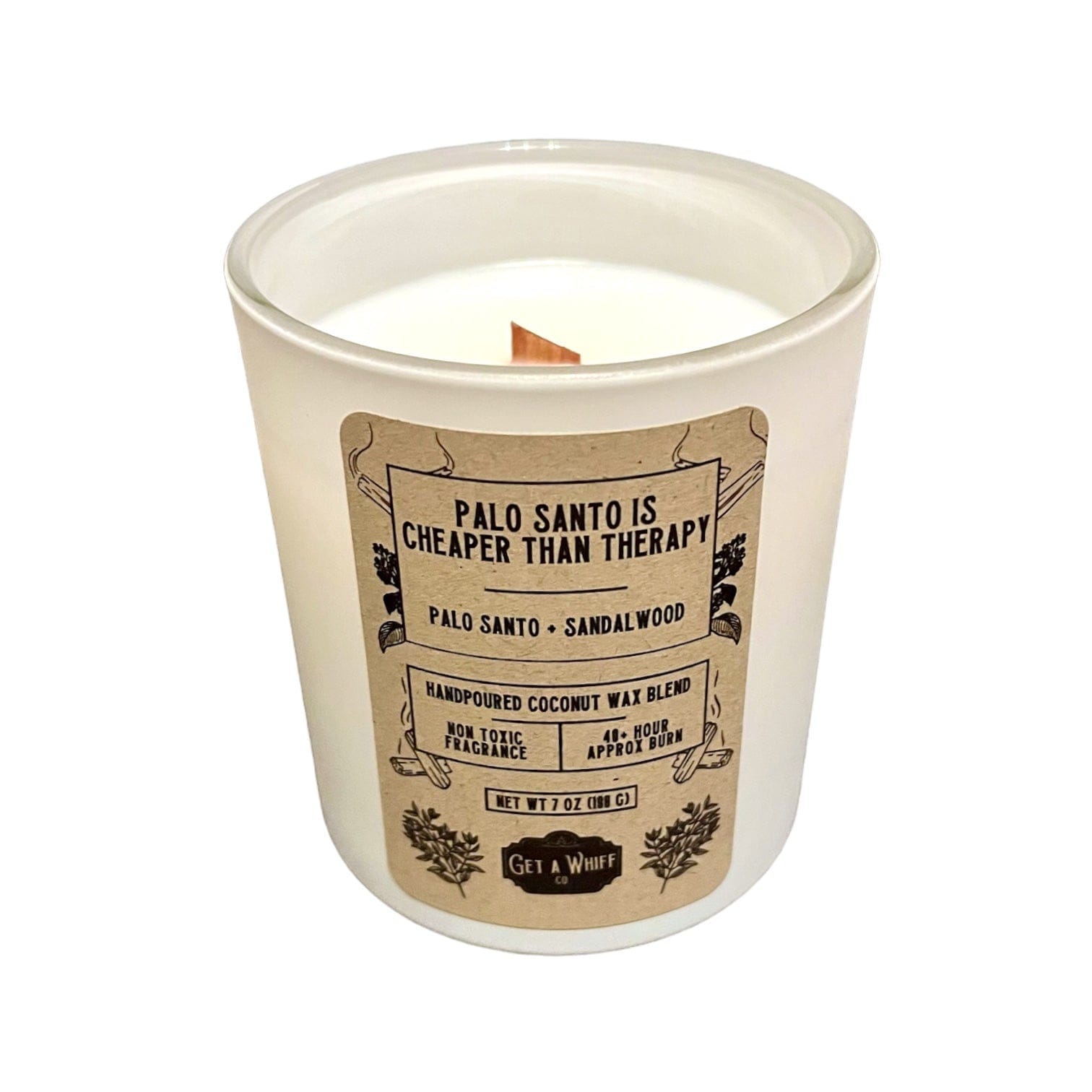 Palo Santo & Sandalwood Crackling Wooden Wick Scented Candle Made With Coconut Wax (Palo Santo Is Cheaper Than Therapy)