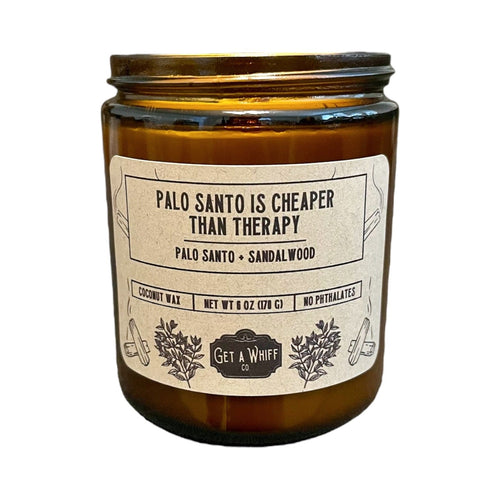 Palo Santo & Sandalwood Crackling Wooden Wick Scented Candle Made With Coconut Wax In Amber Jar (Palo Santo Is Cheaper Than Therapy)