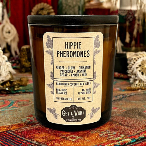 Patchouli Crackling Wooden Wick Scented Candle Made With Coconut Wax In Amber Jar (Hippie Pheromones)