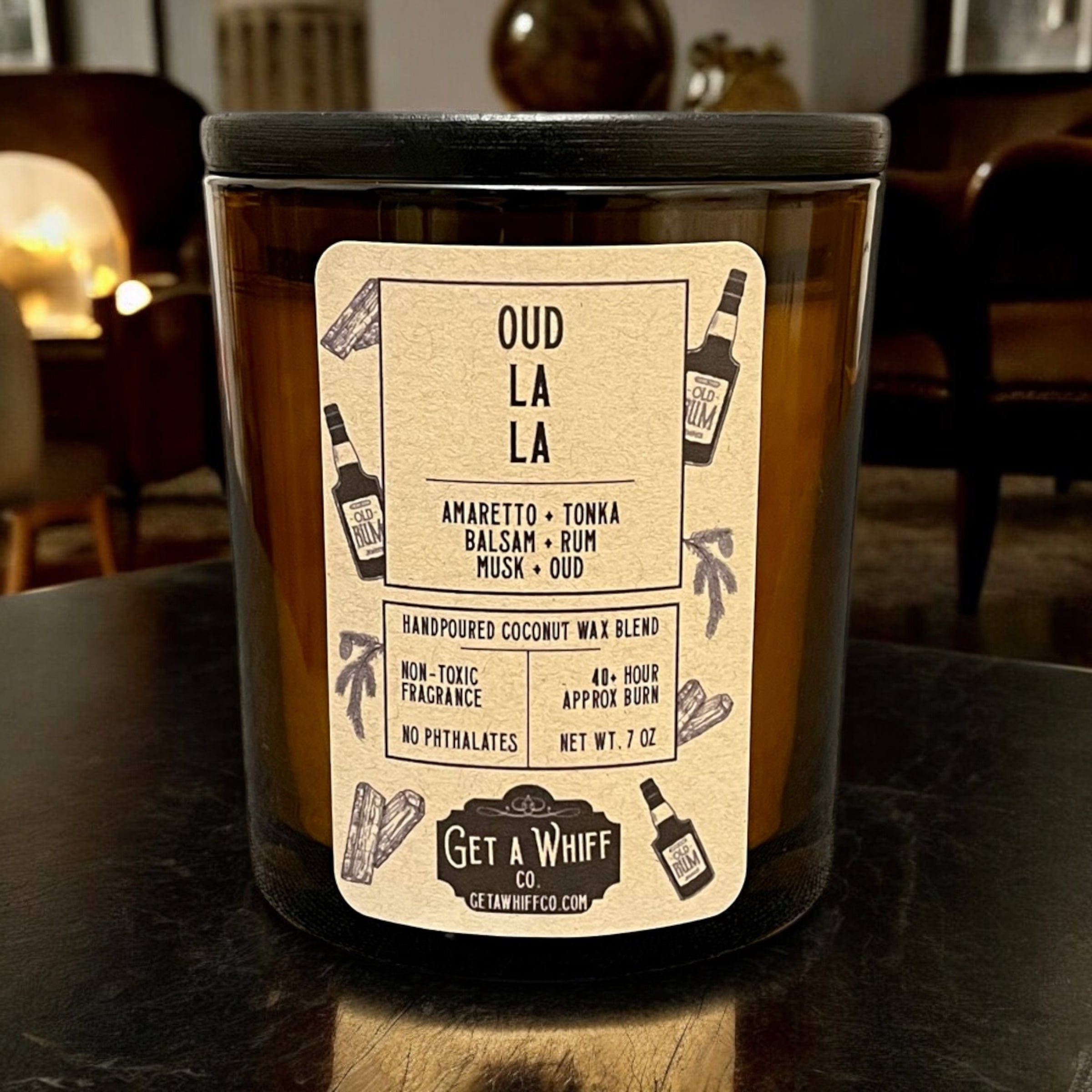 Teakwood & Oud Crackling Wooden Wick Scented Candle Made With Coconut Wax In Amber Jar (Oud La La)