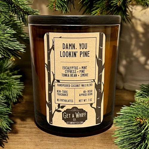 Eucalyptus & Pine Crackling Wooden Wick Scented Candle Made With Coconut Wax In Amber Jar (Damn, You Lookin' Pine)