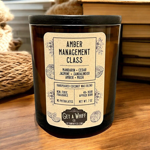 Amber & Cedar Crackling Wooden Wick Scented Candle Made With Coconut Wax In Amber Jar (Amber Management Class)