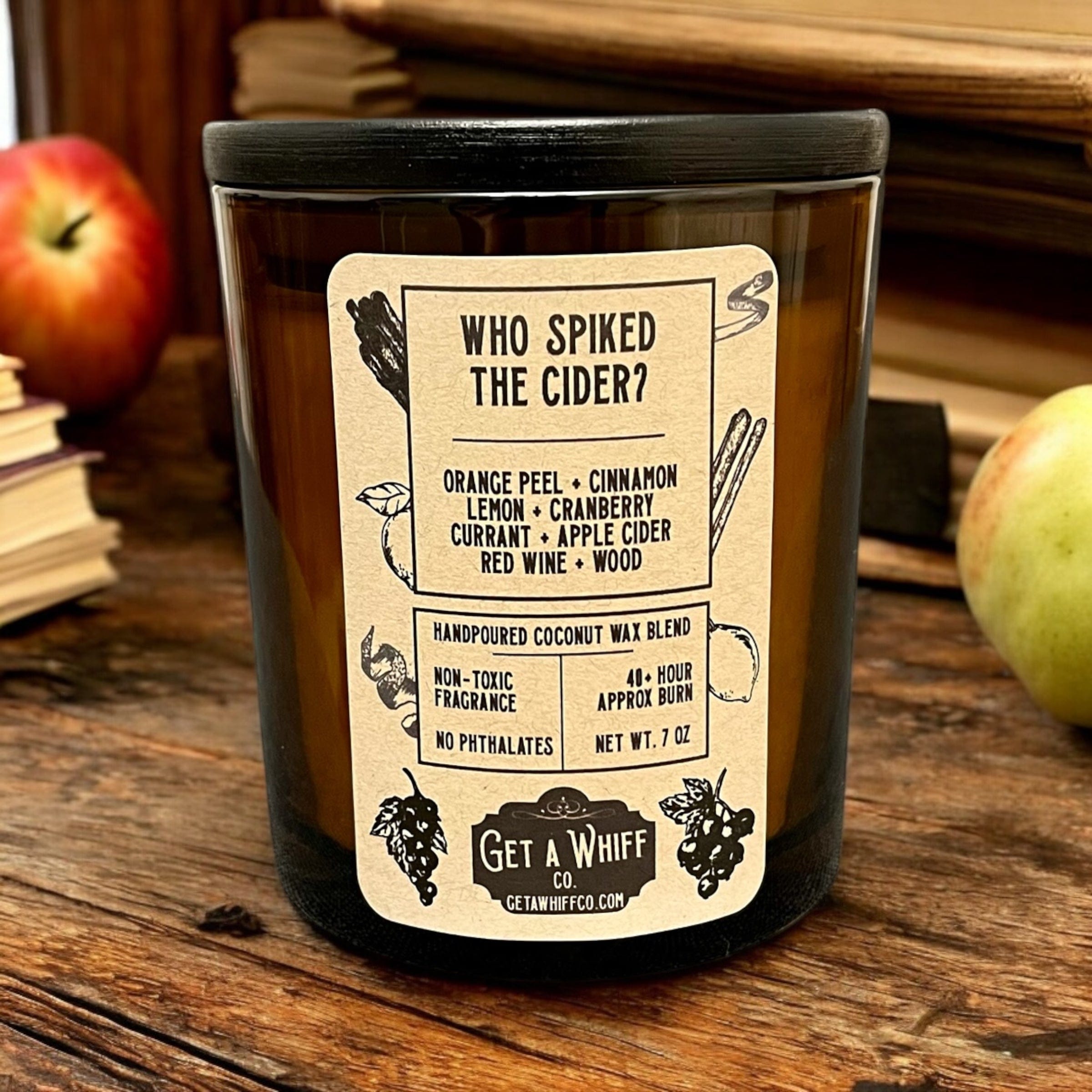 Apple Cider Crackling Wooden Wick Scented Candle Made With Coconut Wax In Amber Jar Candle (Who Spiked The Cider?)