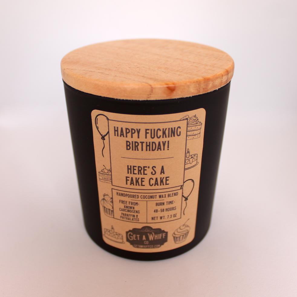 Vanilla Birthday Cake Crackling Wooden Wick Scented Candle Made With Coconut Wax (Happy F*cking Birthday, Here's A Fake Cake)