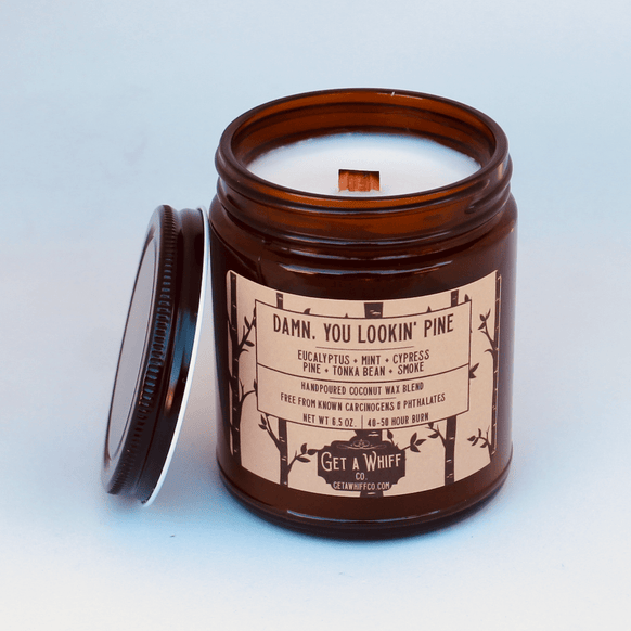 Eucalyptus & Pine Crackling Wooden Wick Scented Candle Made With Coconut Wax In Amber Jar (Damn, You Lookin' Pine)