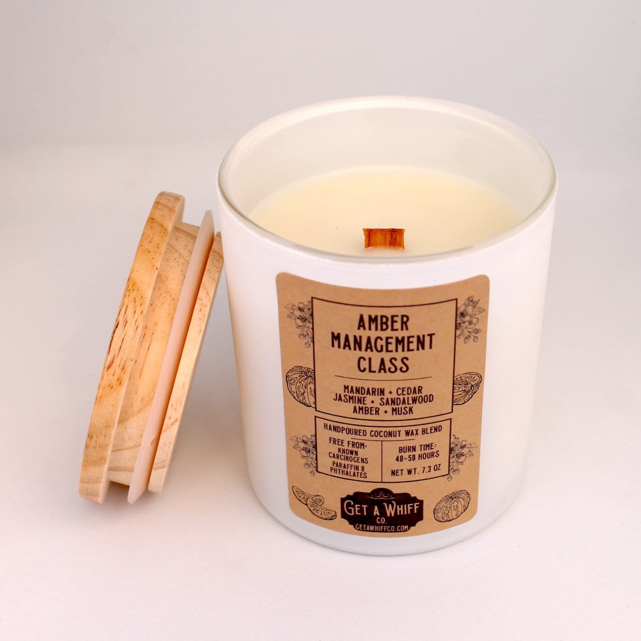 Amber & Cedar Crackling Wooden Wick Scented Candle Made With Coconut Wax (Amber Management Class)