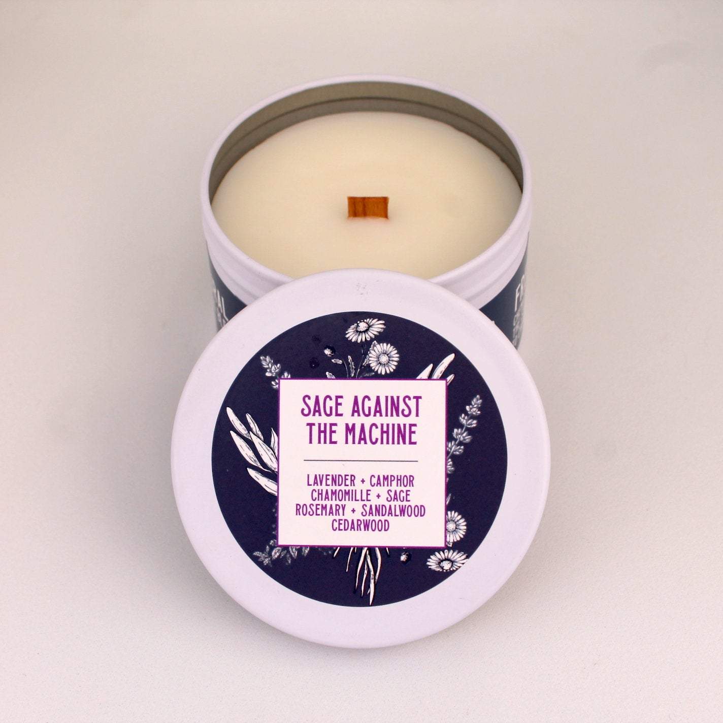Lavender Candle | Sage Candle | Crackling Candle | Coconut Wax Candle | Tin Candle | Mini Candle | Sage Against The Machine | 5.5 Oz - Get a Whiff Co.