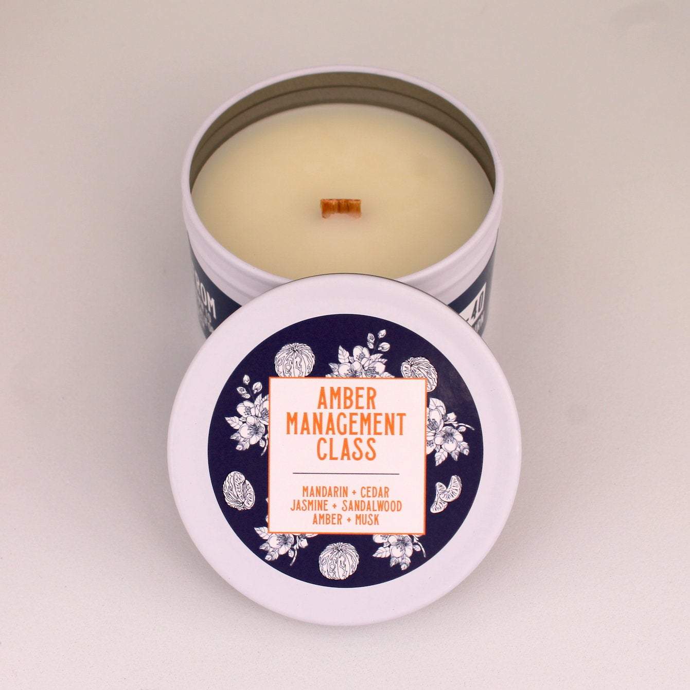 Sweet Candle | Amber Scented Candle | Crackling Candle | Coconut Wax Candle | Tin Candle | Mini Candle | Amber Management Class | 5.5 Oz - Get a Whiff Co.