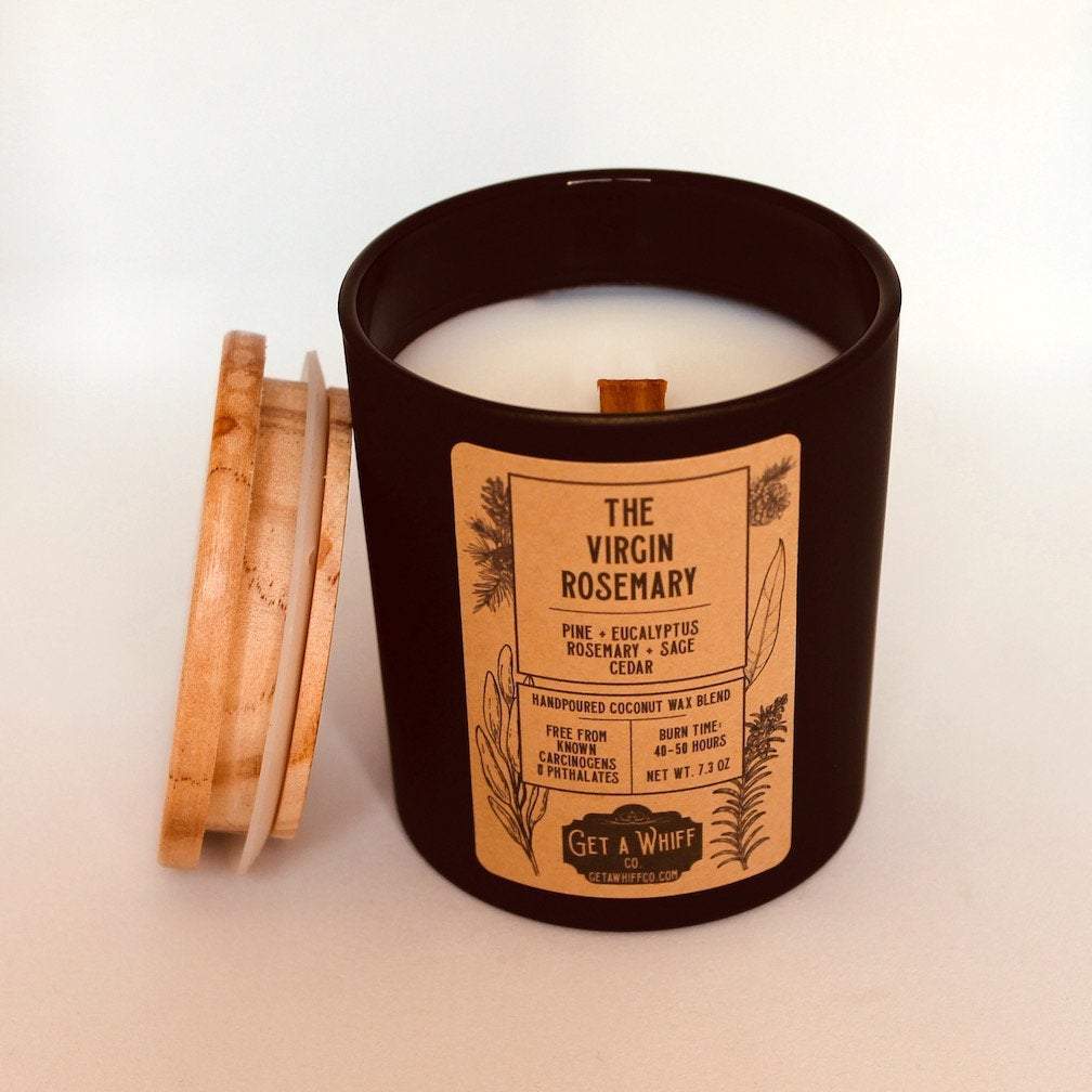 Rosemary & Sage Crackling Wooden Wick Scented Candle Made With Coconut Wax (The Virgin Rosemary)