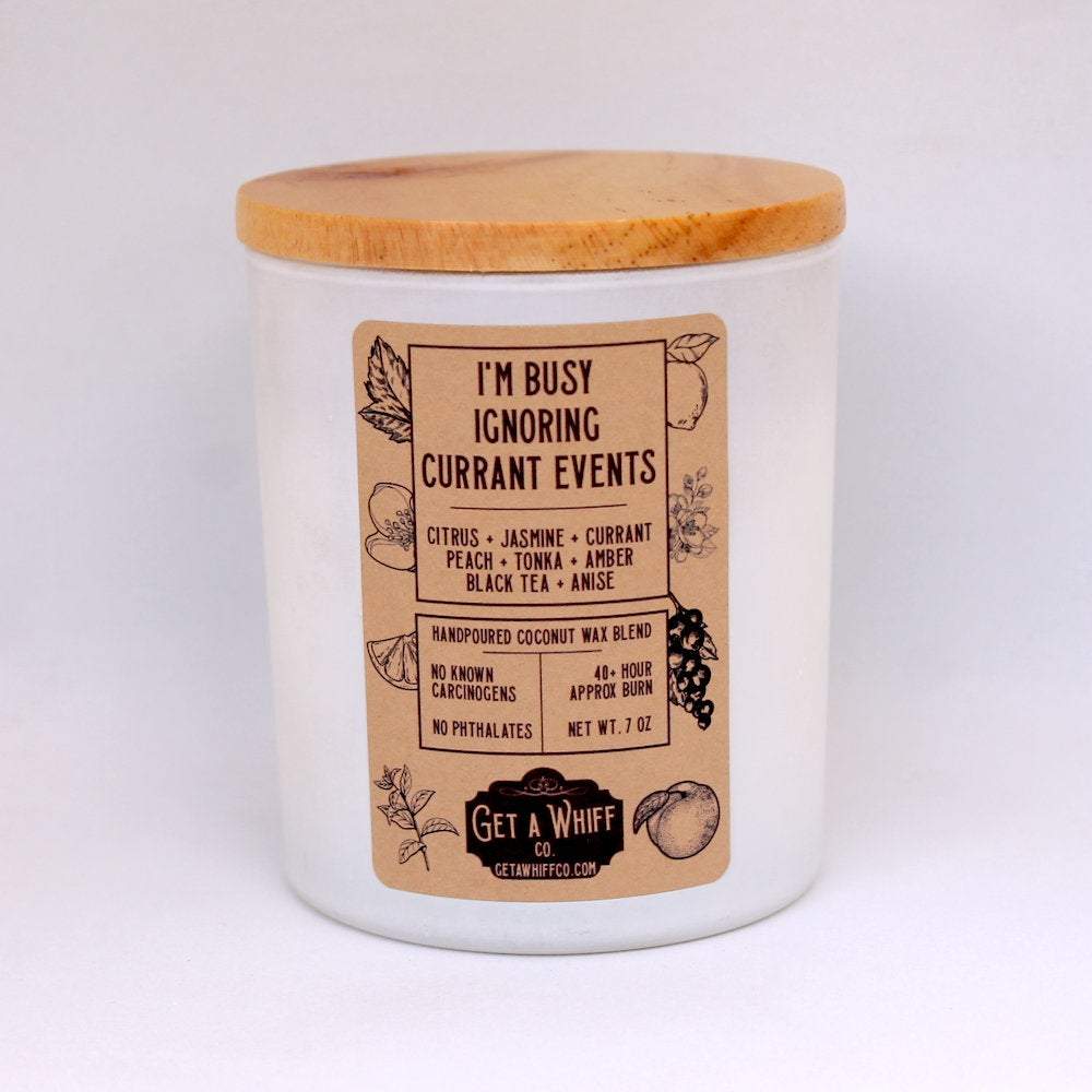 Peach & Jasmine Crackling Wooden Wick Scented Candle Made With Coconut Wax (I'm Busy Ignoring Currant Events)