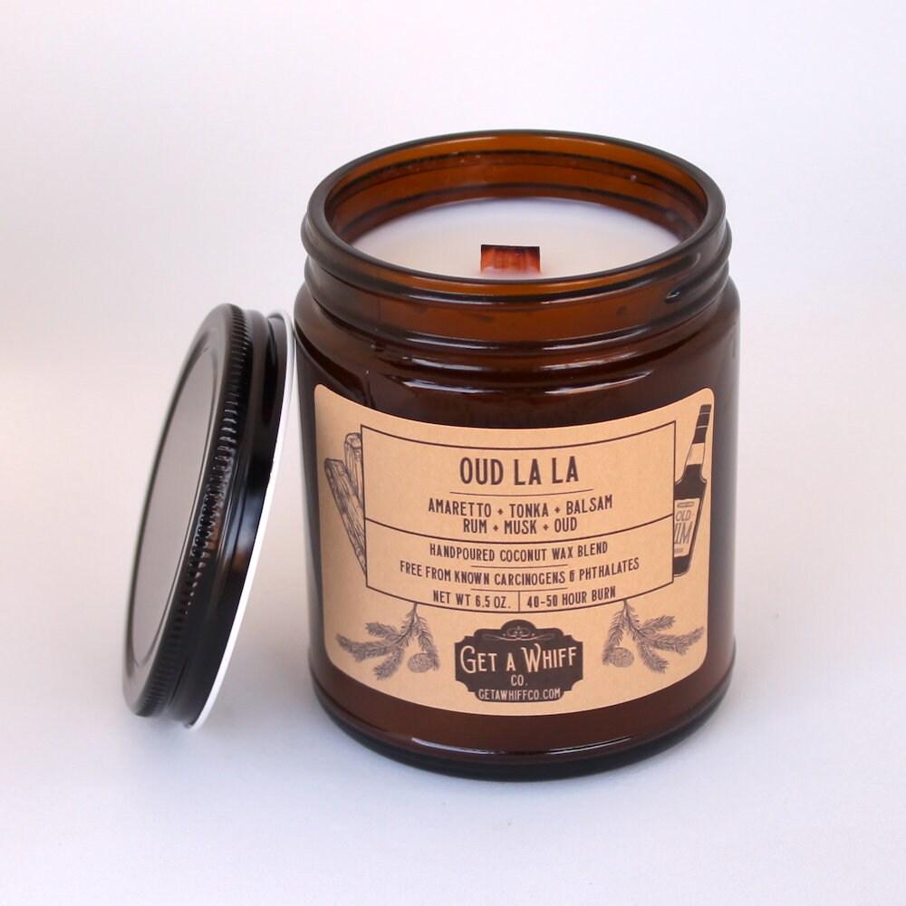 Teakwood & Oud Crackling Wooden Wick Scented Candle Made With Coconut Wax In Amber Jar (Oud La La)