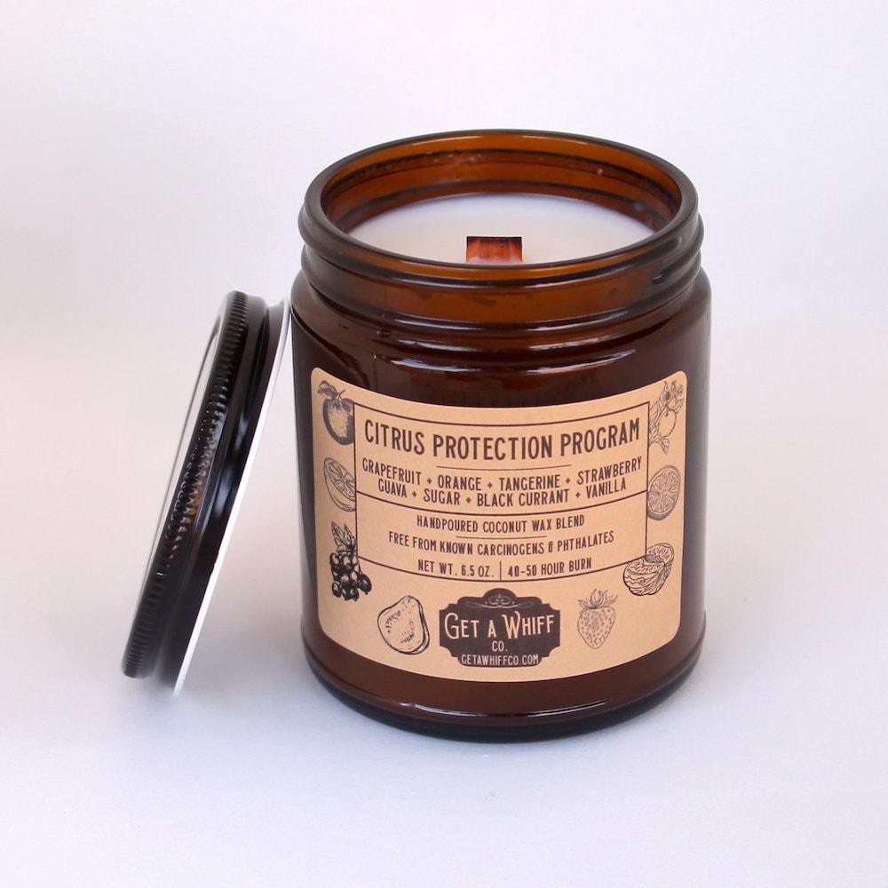 Sweet Orange Crackling Wooden Wick Scented Candle Made With Coconut Wax In Amber Jar (Citrus Protection Program)