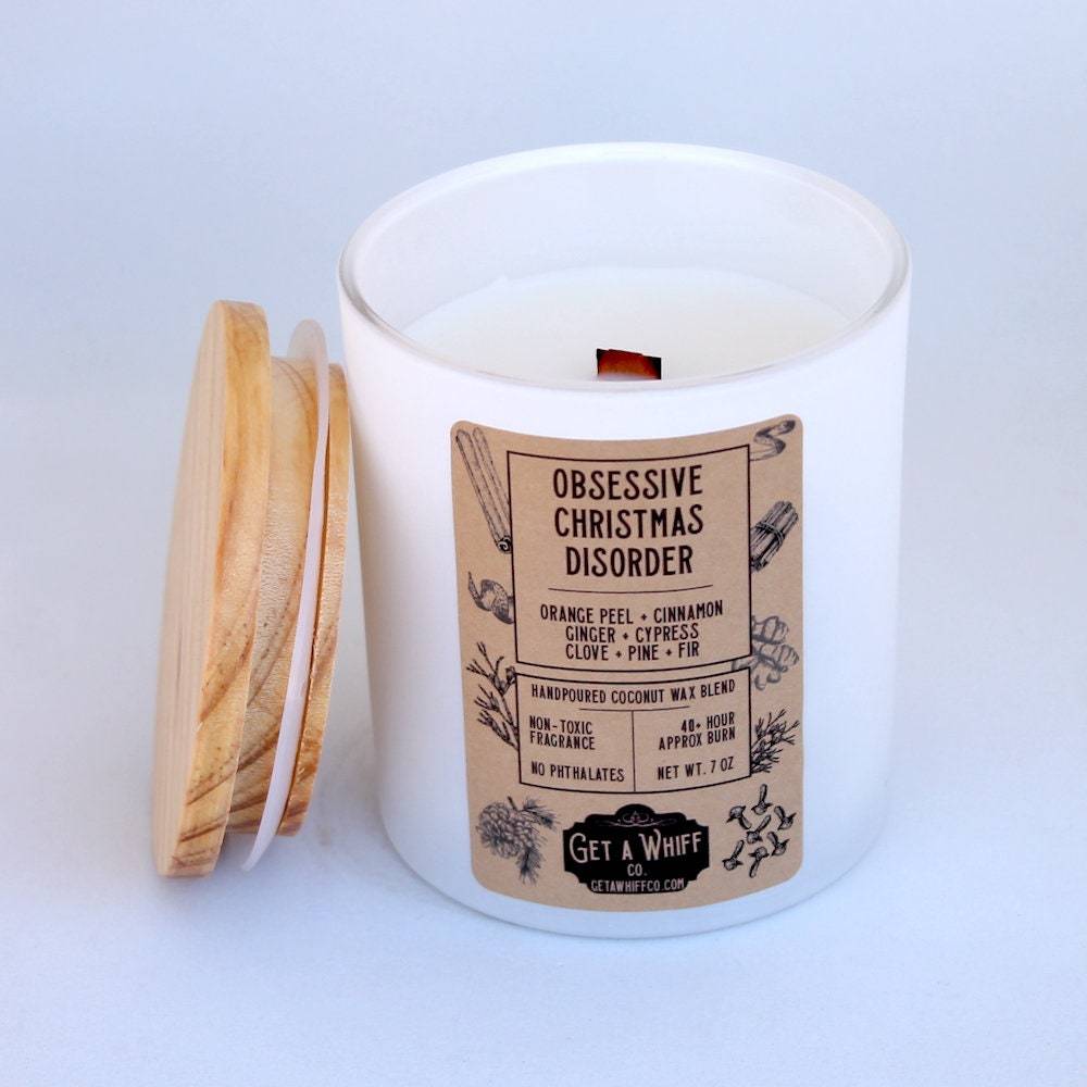 Christmas Crackling Wooden Wick Scented Candle Made With Coconut Wax (Obsessive Christmas Disorder)