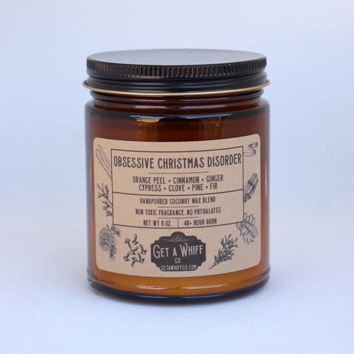 Christmas Crackling Wooden Wick Scented Candle Made With Coconut Wax In Amber Jar (Obsessive Christmas Disorder)