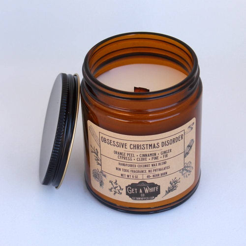 Christmas Crackling Wooden Wick Scented Candle Made With Coconut Wax In Amber Jar (Obsessive Christmas Disorder)