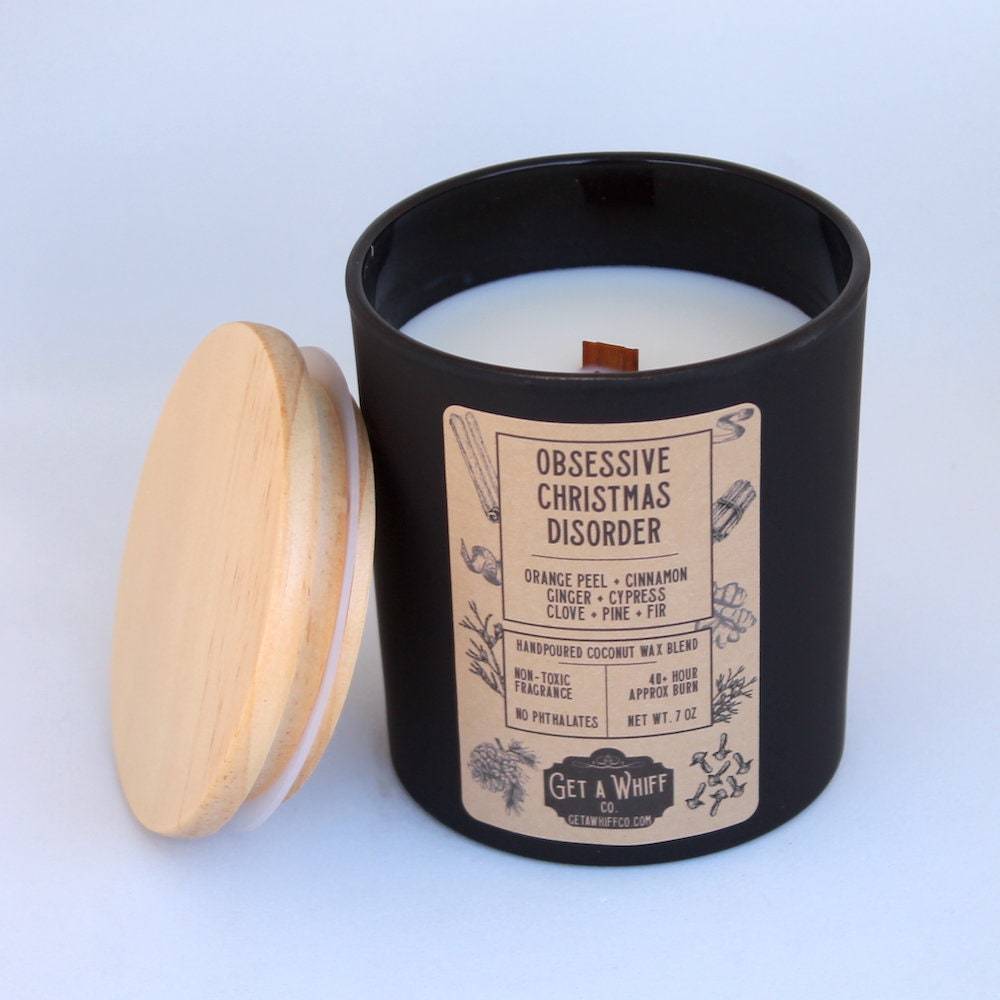 Christmas Crackling Wooden Wick Scented Candle Made With Coconut Wax (Obsessive Christmas Disorder)