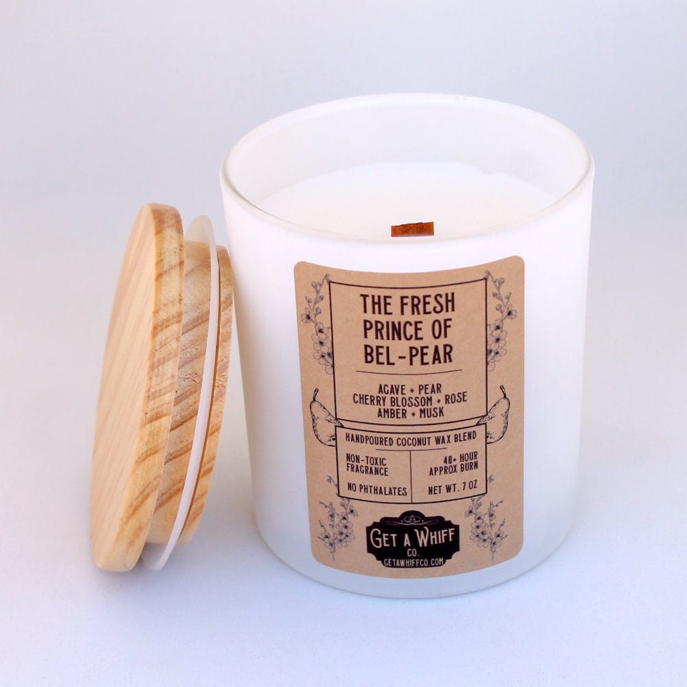 Rose & Pear Crackling Wooden Wick Scented Candle Made With Coconut Wax (The Fresh Prince Of Bel-Pear)