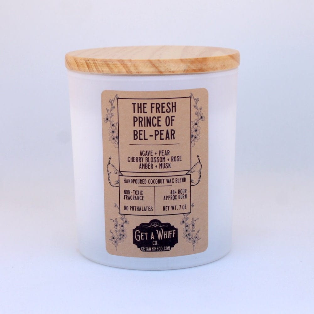 Rose &amp; Pear Crackling Wooden Wick Scented Candle Made With Coconut Wax (The Fresh Prince Of Bel-Pear)
