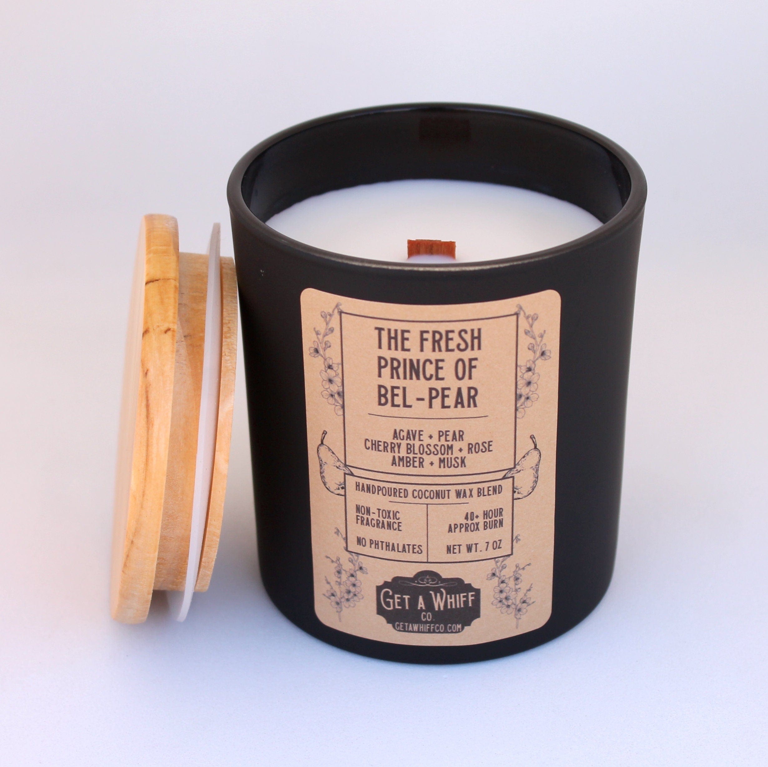 Rose & Pear Crackling Wooden Wick Scented Candle Made With Coconut Wax (The Fresh Prince Of Bel-Pear)