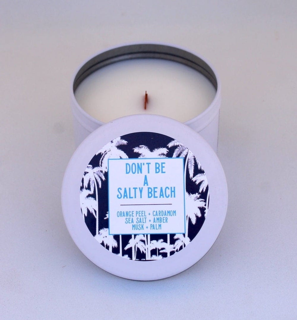 Beachy Sea Salt Soy Wax Candle Scent: Orange Peel, Sea Salt, and Palm 
