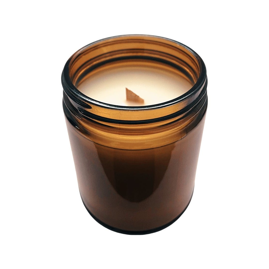 Whiskey Tobacco Crackling Wooden Wick Scented Candle Made With Coconut Wax In Amber Jar (A Mustache, A Pipe & Pretentious Behavior)