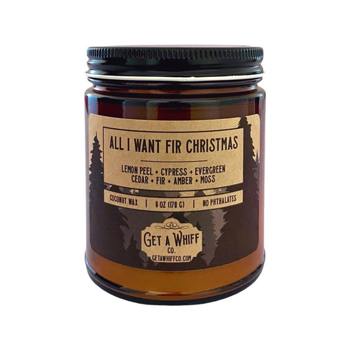 Christmas Tree Crackling Wooden Wick Scented Candle Made With Coconut Wax In Amber Jar (All I Want Fir Christmas)