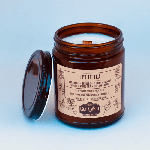 Citrus Tea Crackling Wooden Wick Scented Candle Made With Coconut Wax In Amber Jar (Let It Tea)