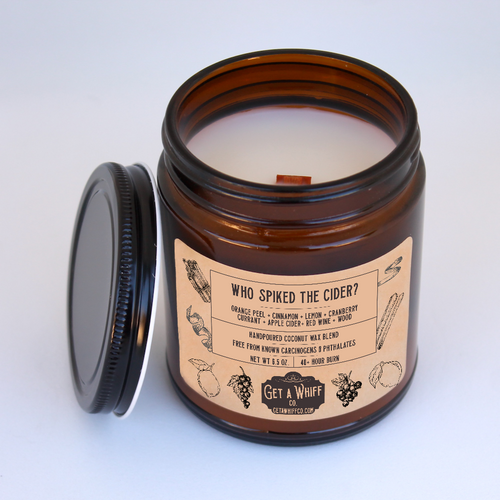 Apple Cider Crackling Wooden Wick Scented Candle Made With Coconut Wax In Amber Jar Candle (Who Spiked The Cider?)